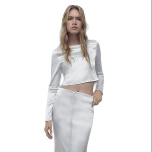 ZARA SATIN EFFECT CROP TOP PEARL GRAY | 1131/833 SIZE M